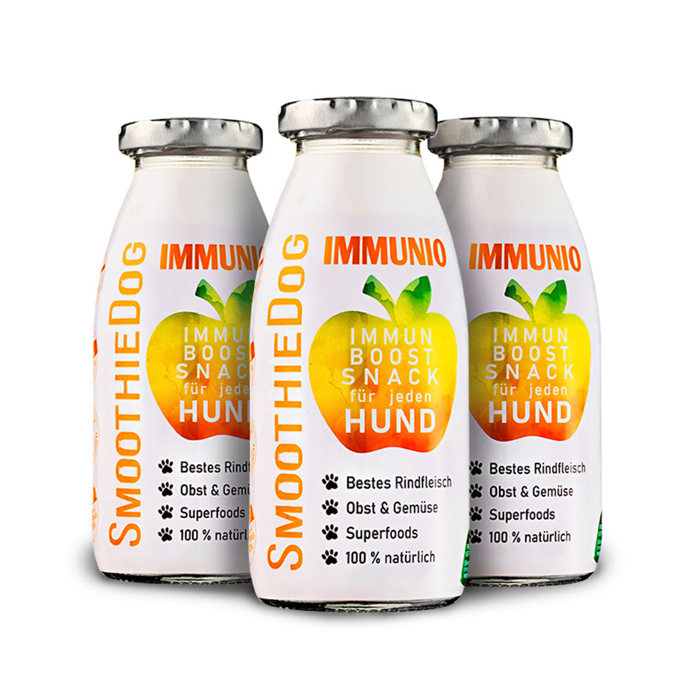 SmoothieDog Immunio Rind im 3er-Pack (3x 250ml.): Immun-Boost-Smoothie für Hunde mit bestem Rindfleisch, Obst, Gemüse und Superfoods – 100 % natürlich, lecker und nährstoffreich für das Immunsystem.