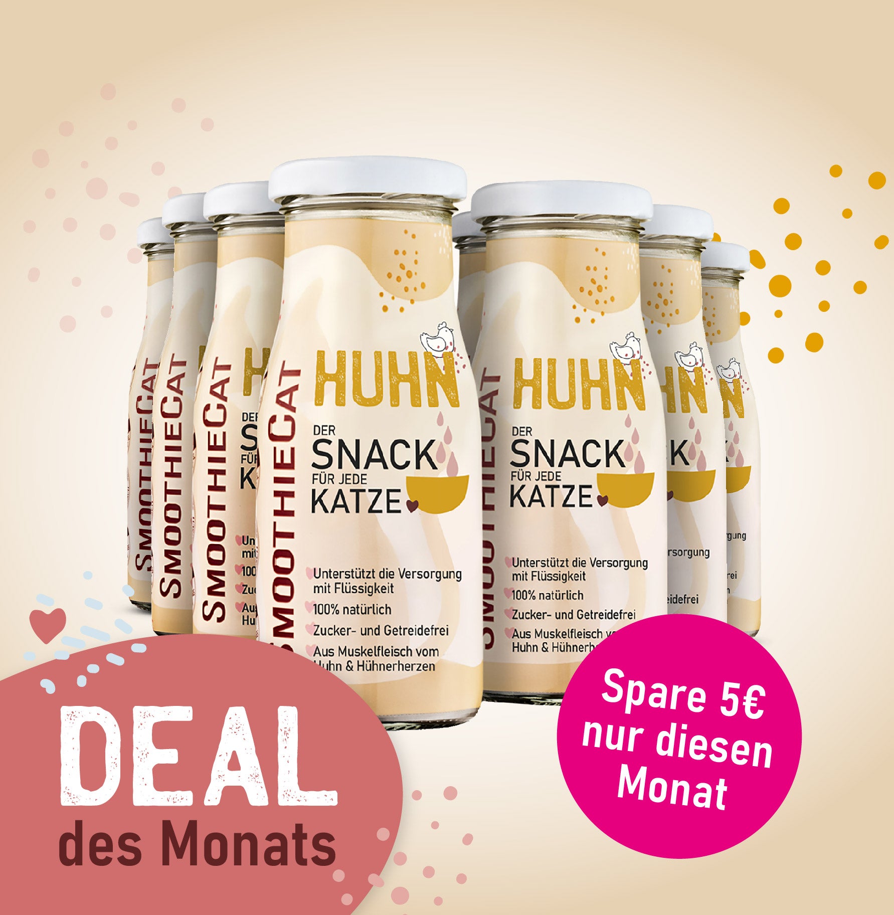 SmoothieCat Huhn 8er-Pack (8×250 ml): Fleischiger Katzensmoothie mit Huhn und Hühnerherzen – unterstützt die Flüssigkeitsaufnahme, 100 % natürlich, zucker- und getreidefrei. November-Deal des Monats mit 5 € Rabatt – nur für kurze Zeit.