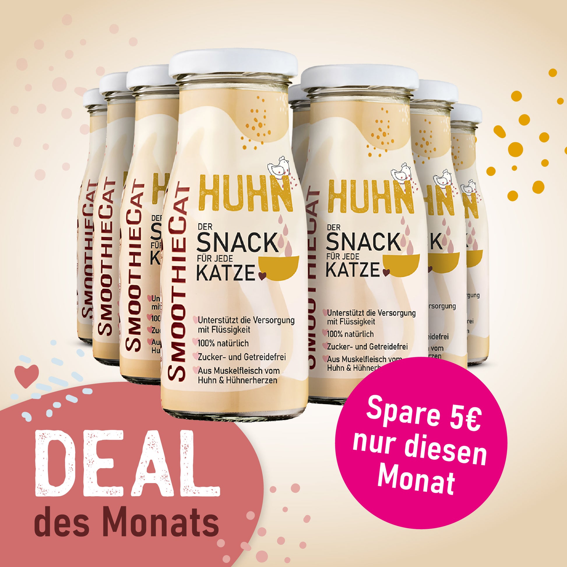 SmoothieCat Huhn 8er-Pack (8×250 ml): Fleischiger Katzensmoothie mit Huhn und Hühnerherzen – unterstützt die Flüssigkeitsaufnahme, 100 % natürlich, zucker- und getreidefrei. November-Deal des Monats mit 5 € Rabatt – nur für kurze Zeit.