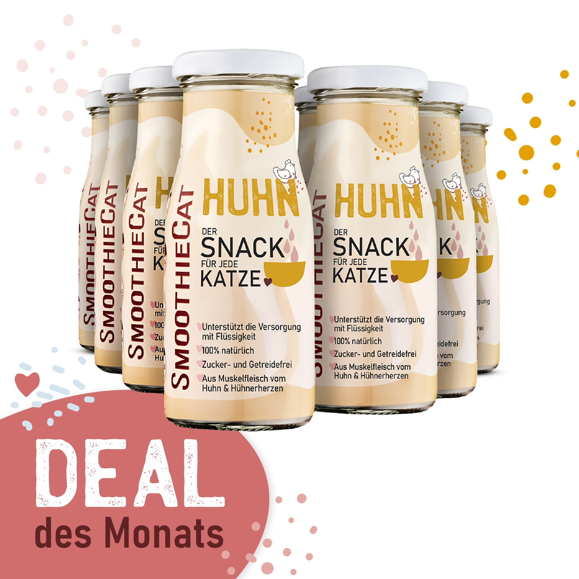 SmoothieCat Huhn 8er-Pack (8×250 ml): Fleischiger Katzensmoothie mit Huhn und Hühnerherzen – unterstützt die Flüssigkeitsaufnahme, 100 % natürlich, zucker- und getreidefrei. November-Deal des Monats mit 5 € Rabatt – nur für kurze Zeit.
