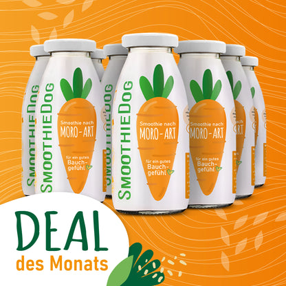 SmoothieDog Moro 8er-Pack (8×250 ml): Veggie Hundesmoothie nach Moro-Rezept mit Karotten, Wasser, Leinsamen und Meersalz – fördert die Verdauung und das Wohlbefinden. Deal des Monats November: 2 Flaschen geschenkt.“