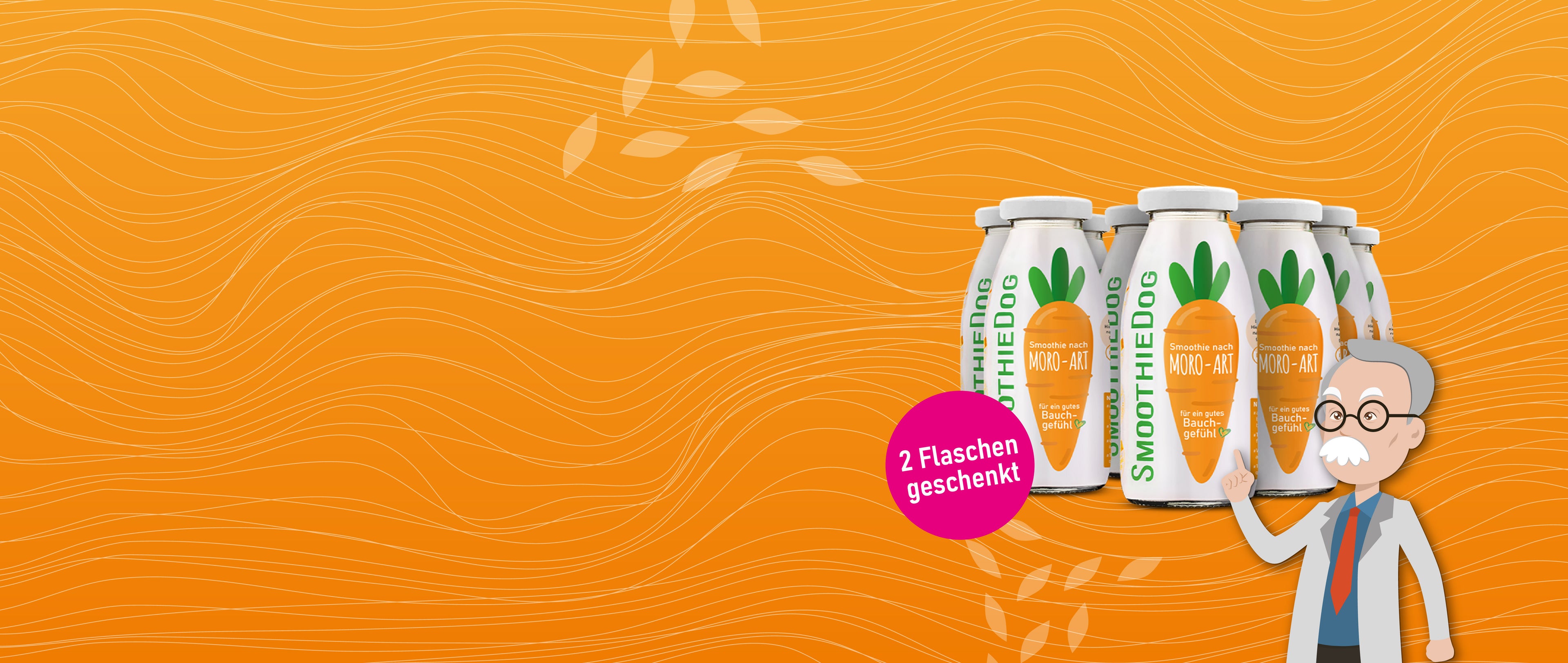 SmoothieDog Moro 8er-Pack (8×250 ml): Morosche Karottensuppe für Hunde – natürlicher Smoothie für ein gutes Bauchgefühl. November-Deal des Monats: Kaufe 8, zahle 6 – zwei Flaschen gratis.